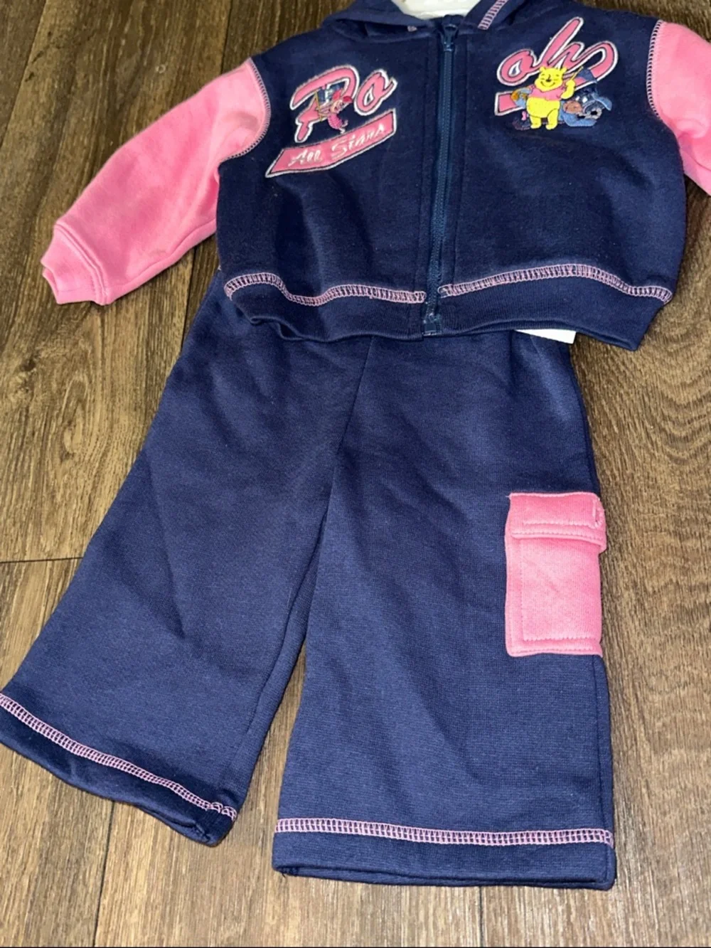Winnie the Pooh vintage new Navy and Pink Toddler Hoodie and cargo Pants Set